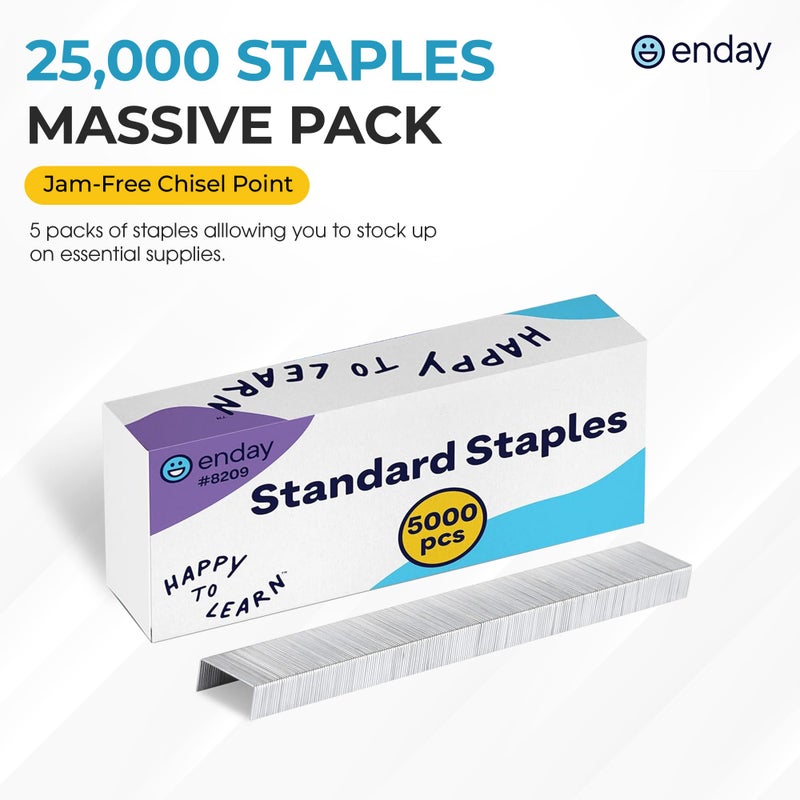 Enday 25,000 دباسة قياسية - طول 1/4 بوصة، 210 لكل شريط، نقطة إزميل خالية من المربى، دبابيس للدباسة، بديلة، تناسب الكباسات القياسية، 5 صناديق تحتوي كل منها على 5000، بحلول نهاية اليوم - Image 3